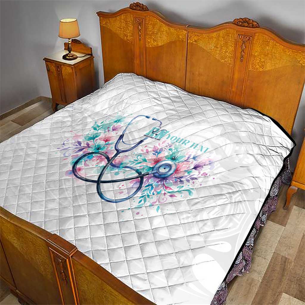 New Zealand Nurses RN Personalised Quilt Stethoscope Floral Maori Motif