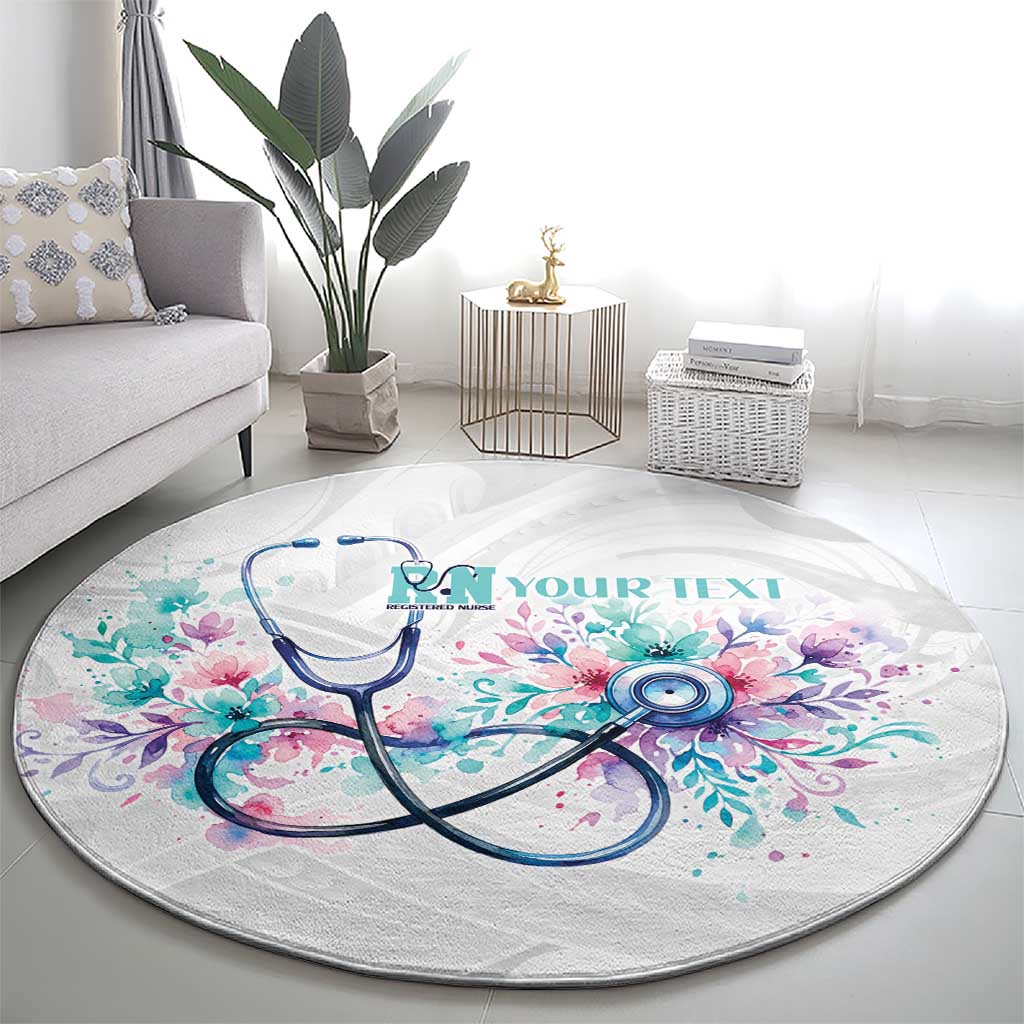 New Zealand Nurses RN Personalised Round Carpet Stethoscope Floral Maori Motif