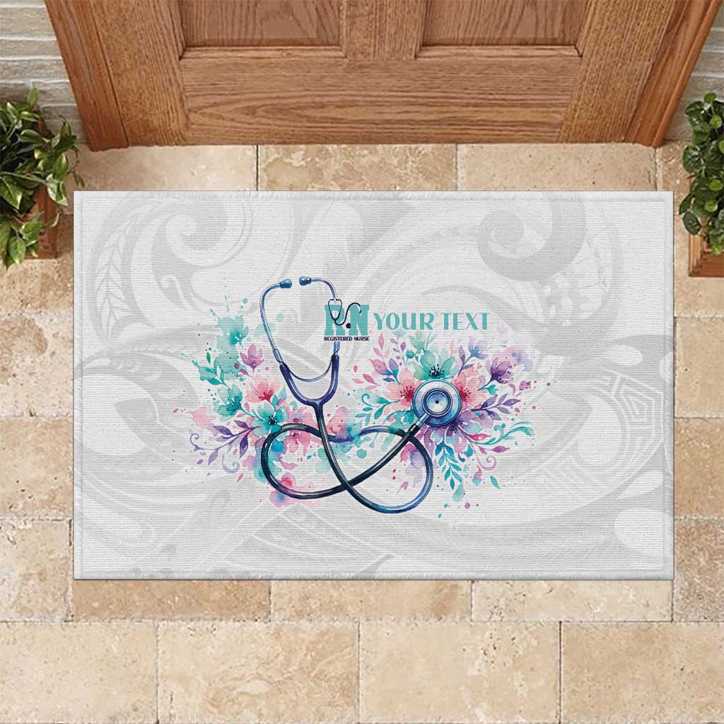 New Zealand Nurses RN Personalised Rubber Doormat Stethoscope Floral Maori Motif