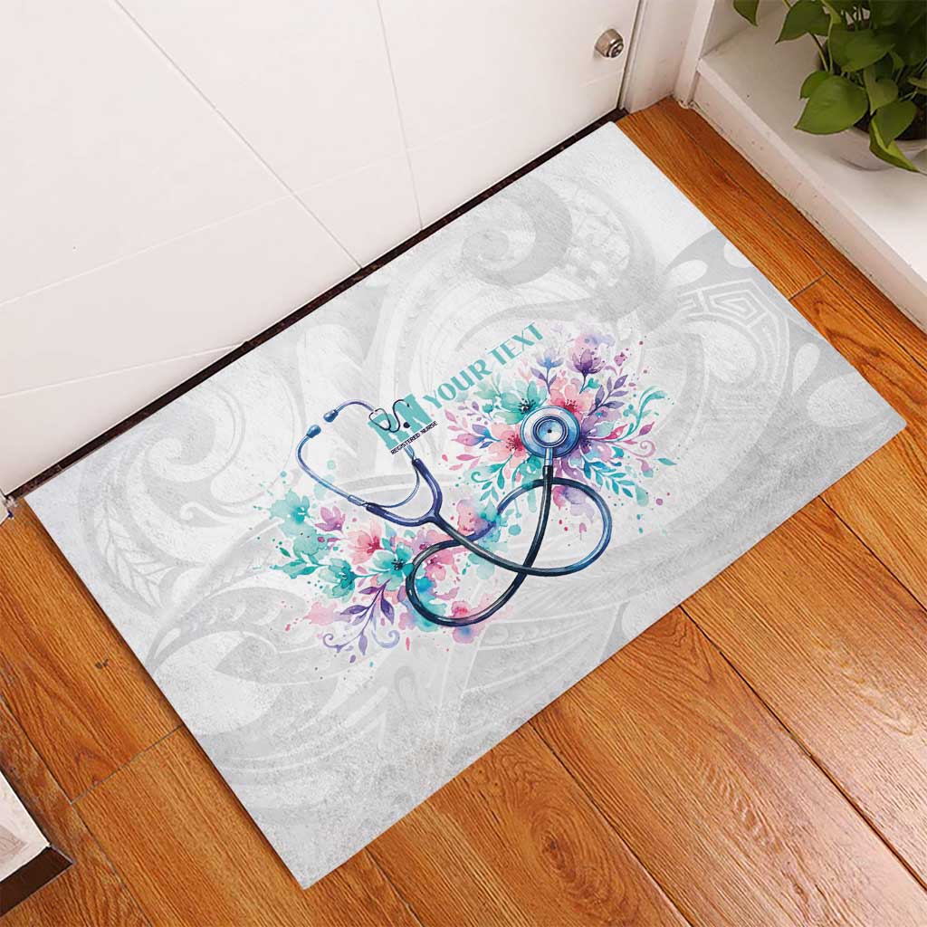 New Zealand Nurses RN Personalised Rubber Doormat Stethoscope Floral Maori Motif