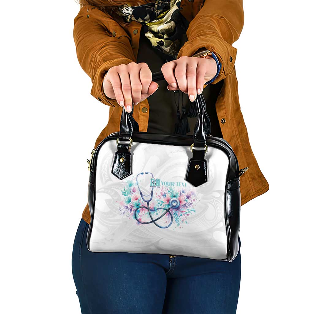 New Zealand Nurses RN Personalised Shoulder Handbag Stethoscope Floral Maori Motif