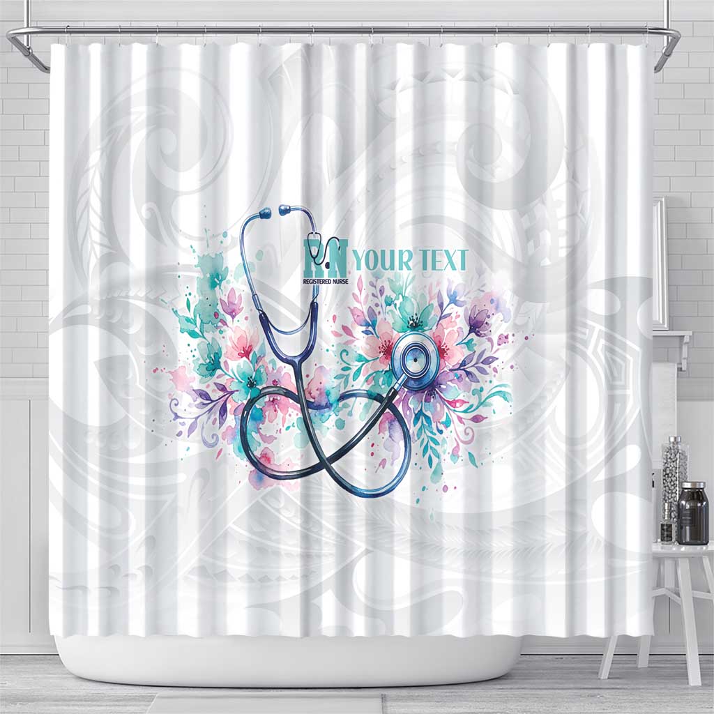 New Zealand Nurses RN Personalised Shower Curtain Stethoscope Floral Maori Motif