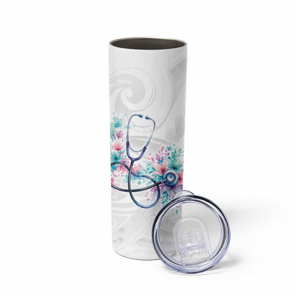 New Zealand Nurses RN Personalised Skinny Tumbler Stethoscope Floral Maori Motif LT9 - Polynesian Pride