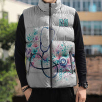New Zealand Nurses RN Personalised Sleeveless Puffer Jacket Stethoscope Floral Maori Motif
