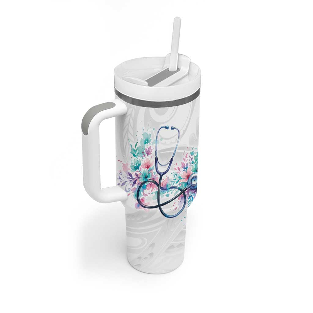 New Zealand Nurses RN Personalised Tumbler With Handle Stethoscope Floral Maori Motif