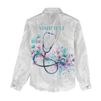 New Zealand Nurses RN Personalised Women Casual Shirt Stethoscope Floral Maori Motif LT9 - Polynesian Pride