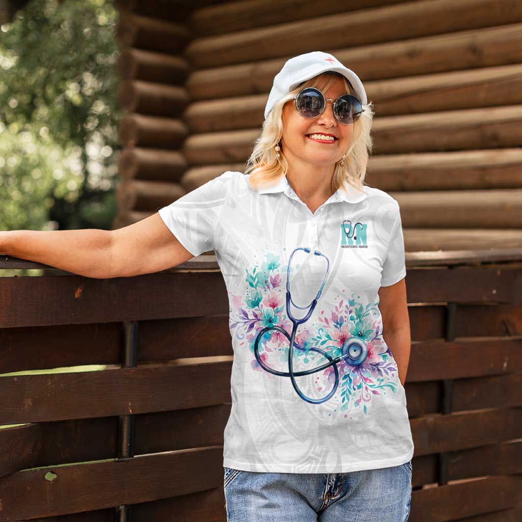 New Zealand Nurses RN Personalised Women Polo Shirt Stethoscope Floral Maori Motif LT9 - Polynesian Pride