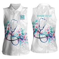 New Zealand Nurses RN Personalised Women Sleeveless Polo Shirt Stethoscope Floral Maori Motif