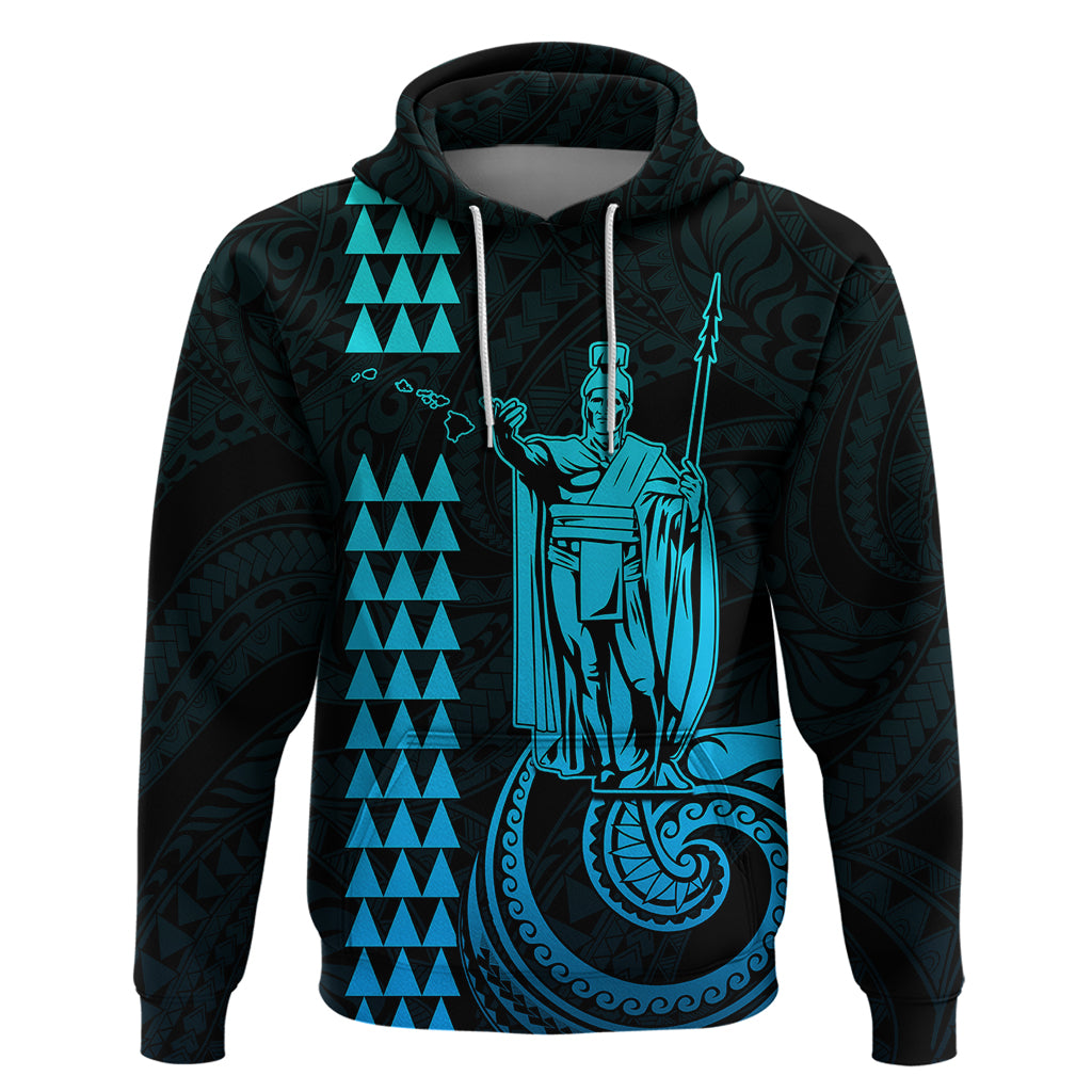 Custom Hawaii Hoodie King Kamehameha Aqua LT9 Pullover Hoodie Aqua - Polynesian Pride