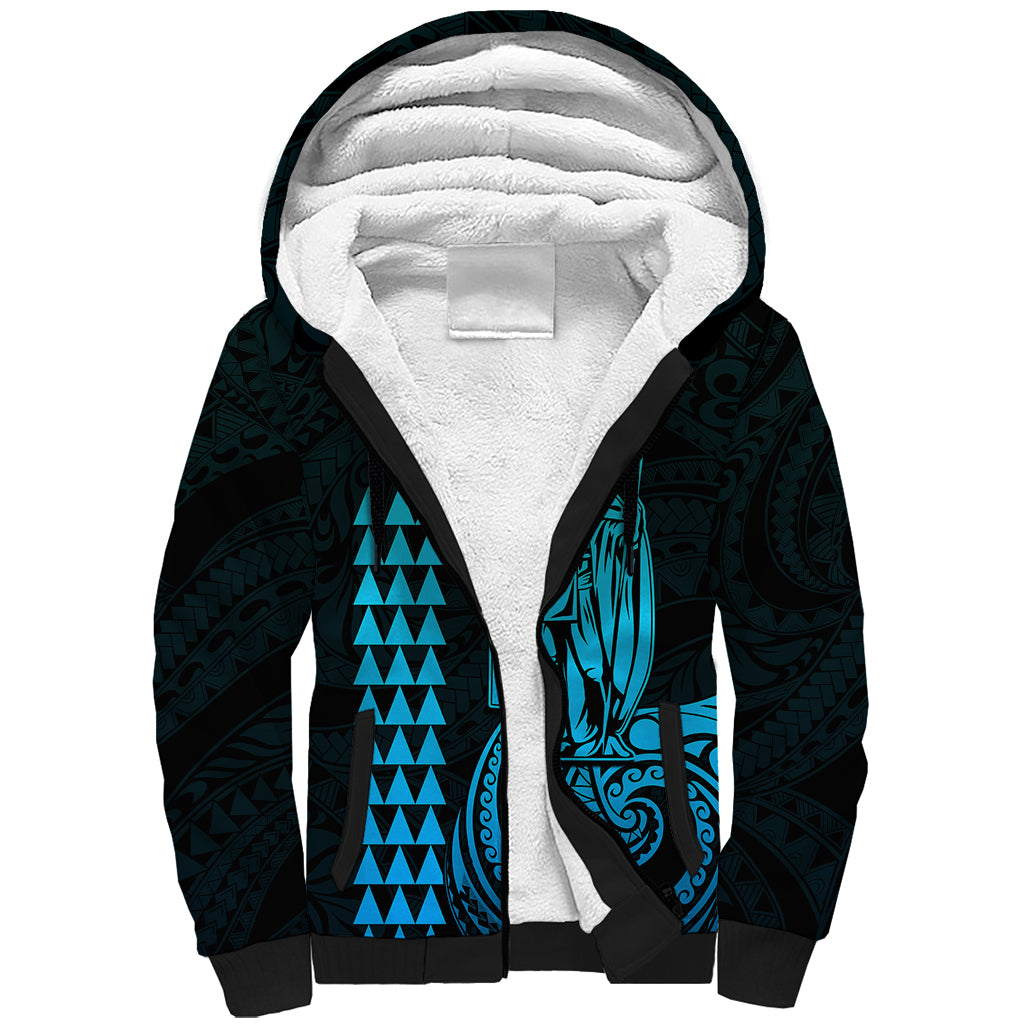 Custom Hawaii Sherpa Hoodie King Kamehameha - Aqua LT9 Unisex Aqua - Polynesian Pride
