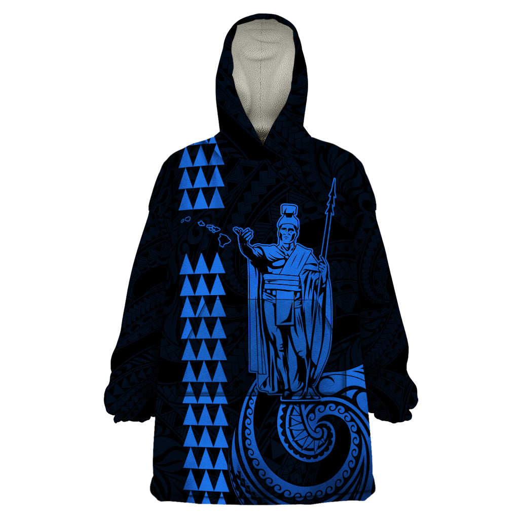 Custom Hawaii Wearable Blanket Hoodie King Kamehameha - Blue LT9 One Size Blue - Polynesian Pride