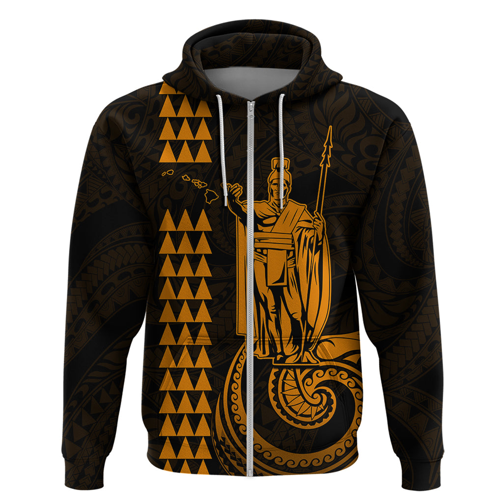 Custom Hawaii Hoodie King Kamehameha Gold LT9 Zip Hoodie Gold - Polynesian Pride