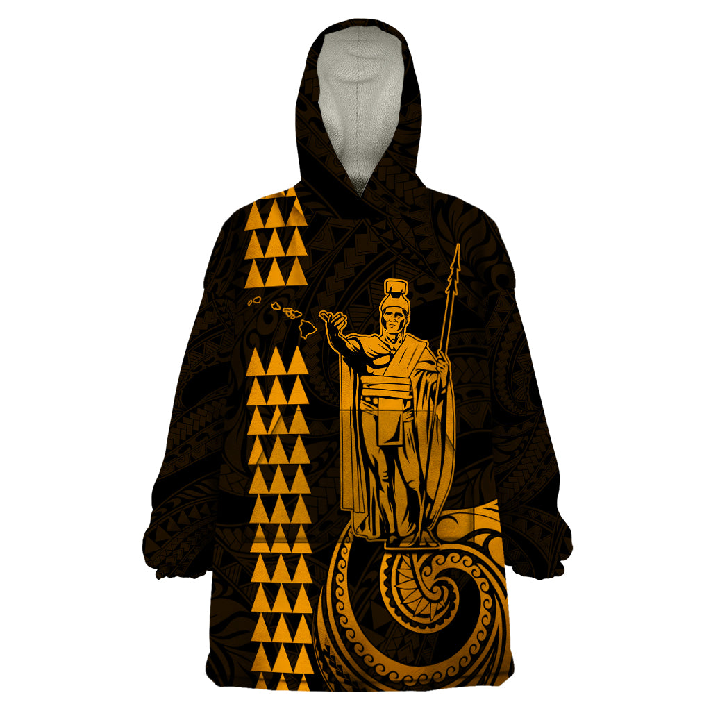 Custom Hawaii Wearable Blanket Hoodie King Kamehameha - Gold LT9 One Size Gold - Polynesian Pride