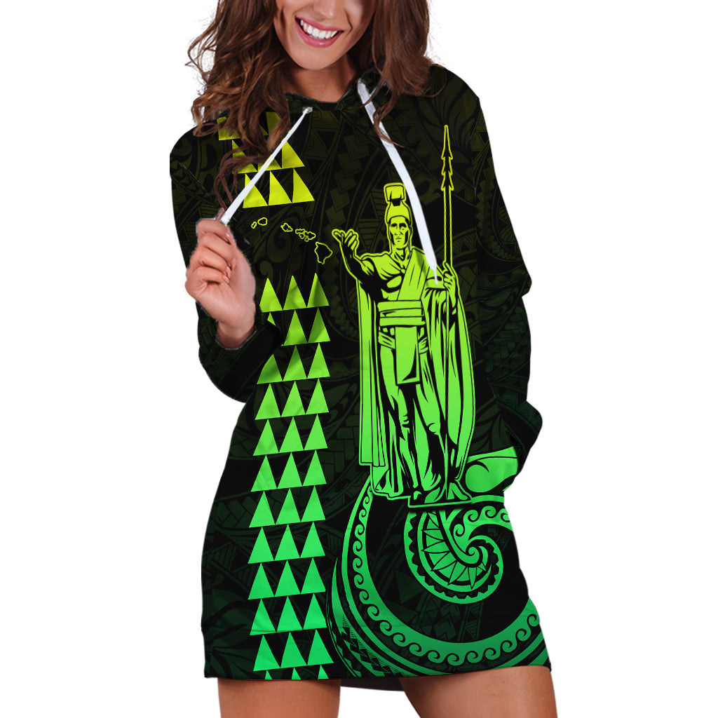 Custom Hawaii Hoodie Dress King Kamehameha - Lime LT9 Lime - Polynesian Pride