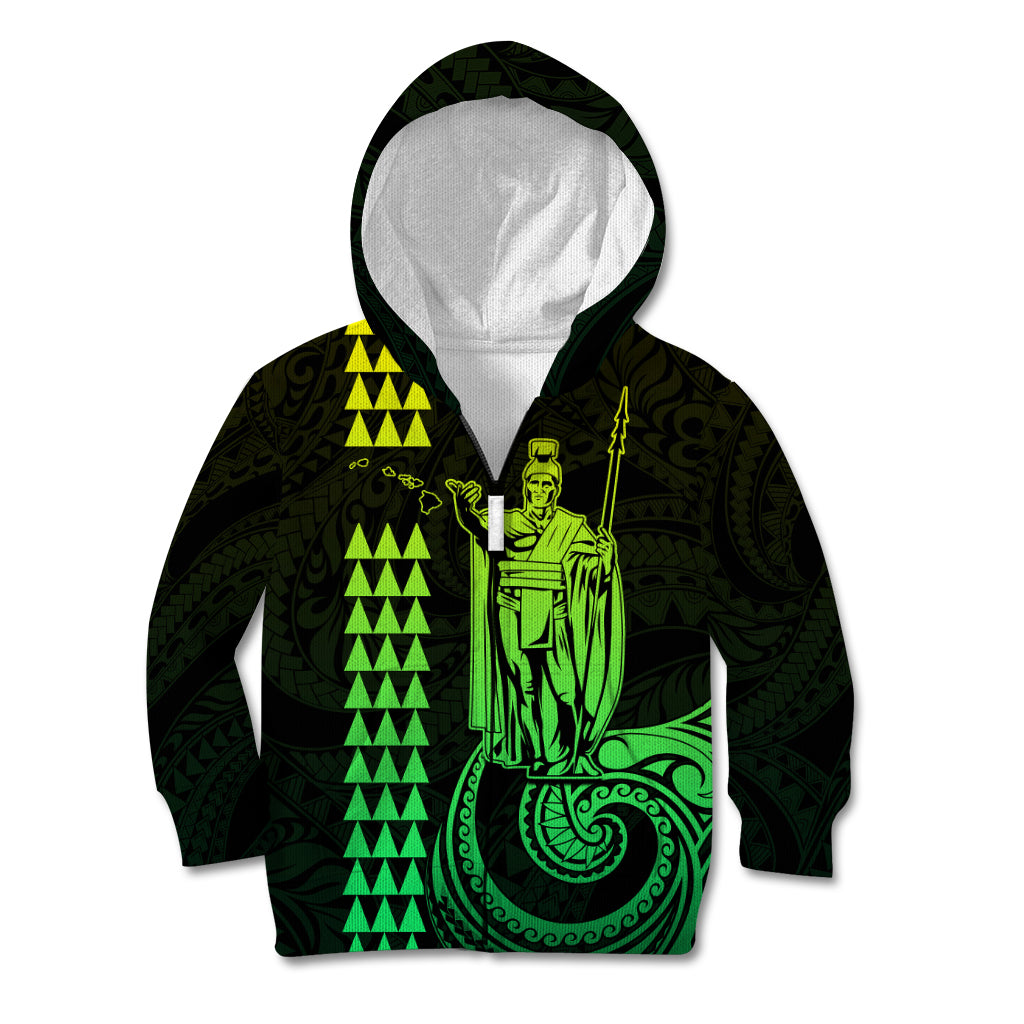Custom Hawaii Kid Hoodie King Kamehameha - Lime LT9 - Polynesian Pride
