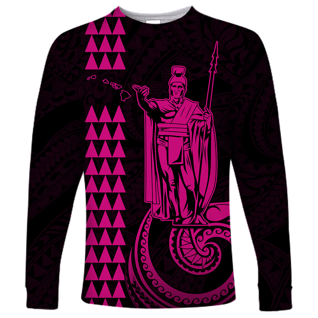 Custom Hawaii Long Sleeve Shirt King Kamehameha - Pink LT9 Unisex Pink - Polynesian Pride