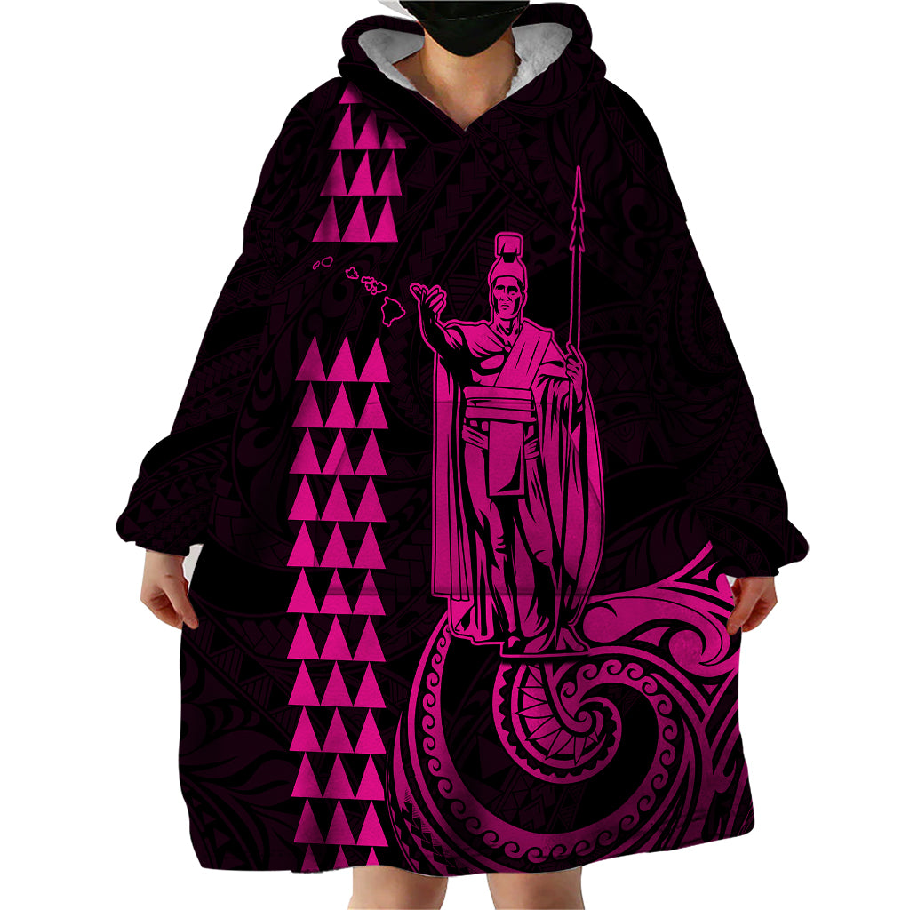 Custom Hawaii Wearable Blanket Hoodie King Kamehameha - Pink LT9 - Polynesian Pride