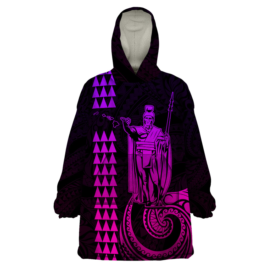 Custom Hawaii Wearable Blanket Hoodie King Kamehameha - Pink Gradient LT9 One Size Pink Gradient - Polynesian Pride