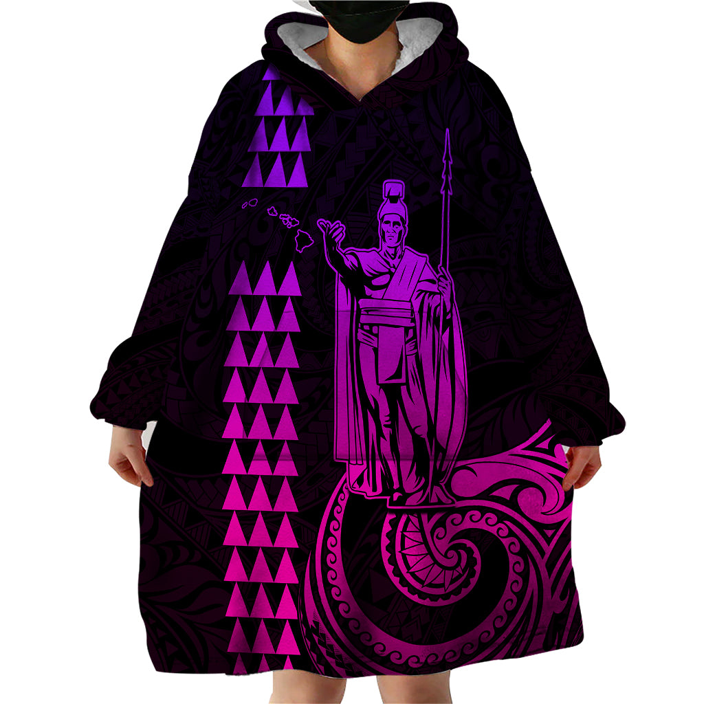 Custom Hawaii Wearable Blanket Hoodie King Kamehameha - Pink Gradient LT9 - Polynesian Pride