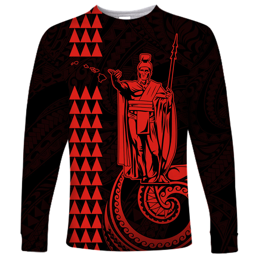 Custom Hawaii Long Sleeve Shirt King Kamehameha - Red LT9 Unisex Red - Polynesian Pride