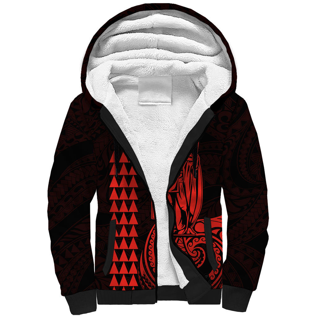 Custom Hawaii Sherpa Hoodie King Kamehameha - Red LT9 Unisex Red - Polynesian Pride