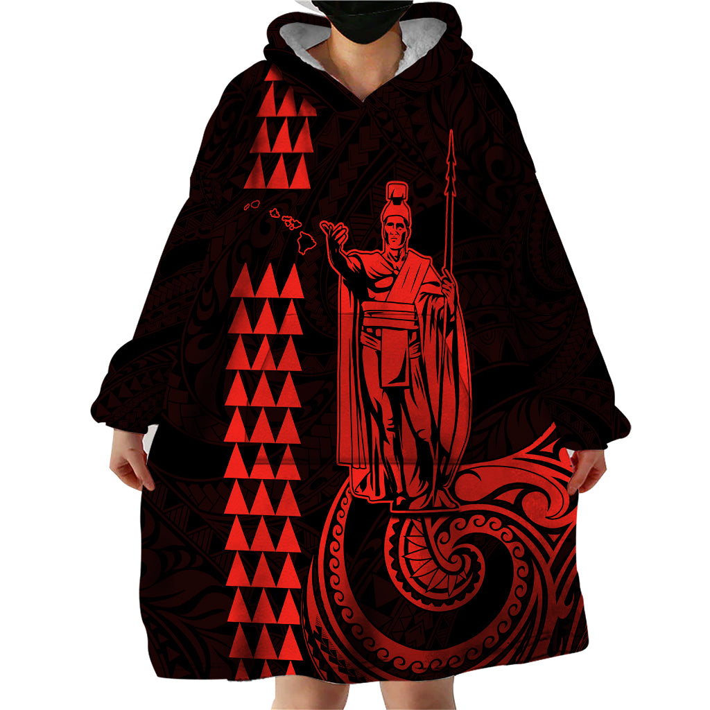 Custom Hawaii Wearable Blanket Hoodie King Kamehameha - Red LT9 - Polynesian Pride