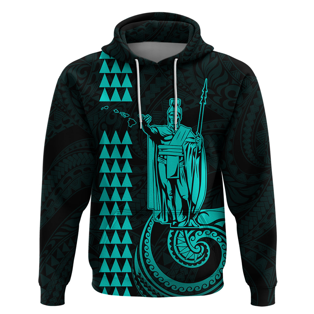 Custom Hawaii Hoodie King Kamehameha Turquoise LT9 Pullover Hoodie Turquoise - Polynesian Pride