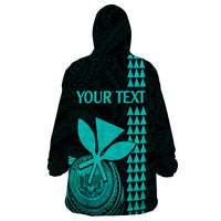 Custom Hawaii Wearable Blanket Hoodie King Kamehameha - Turquoise LT9 - Polynesian Pride