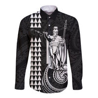 Custom Hawaii Long Sleeve Button Shirt King Kamehameha - White LT9 Unisex White - Polynesian Pride