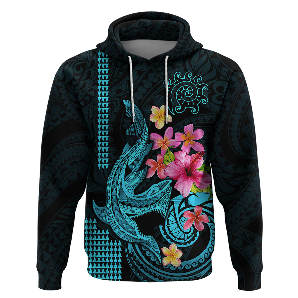 Custom Polynesian Hoodie Hawaiian Warriors with Tribal Shark Tattoos Blue LT9 Pullover Hoodie Blue - Polynesian Pride