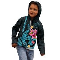 Custom Polynesian Kid Hoodie Hawaiian Warriors with Tribal Shark Tattoos - Blue LT9 - Polynesian Pride