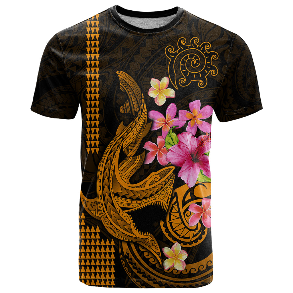 Custom Polynesian T Shirt Hawaiian Warriors with Tribal Shark Tattoos Gold LT9 Gold - Polynesian Pride