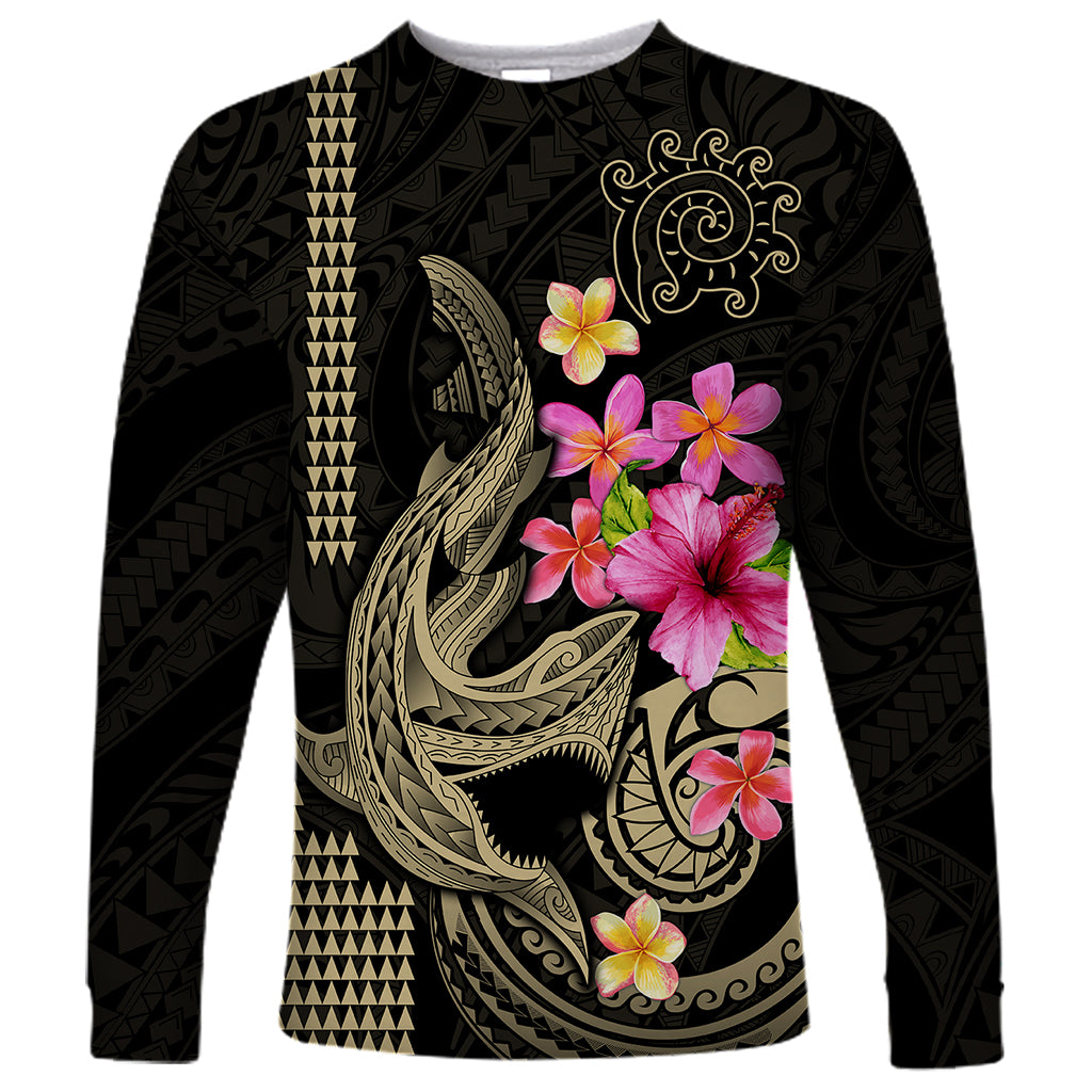 Custom Polynesian Long Sleeve Shirt Hawaiian Warriors with Tribal Shark Tattoos - Nude LT9 Unisex Nude - Polynesian Pride