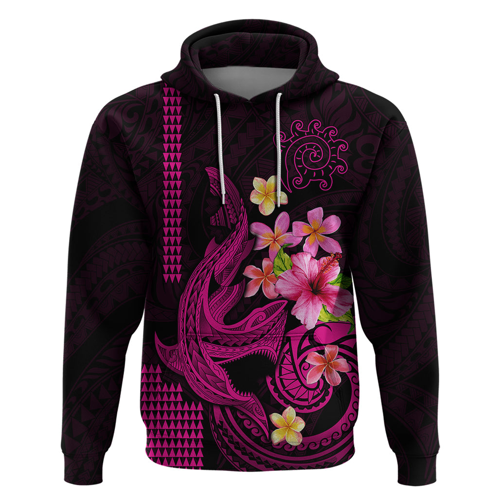 Custom Polynesian Hoodie Hawaiian Warriors with Tribal Shark Tattoos Pink LT9 Pullover Hoodie Pink - Polynesian Pride