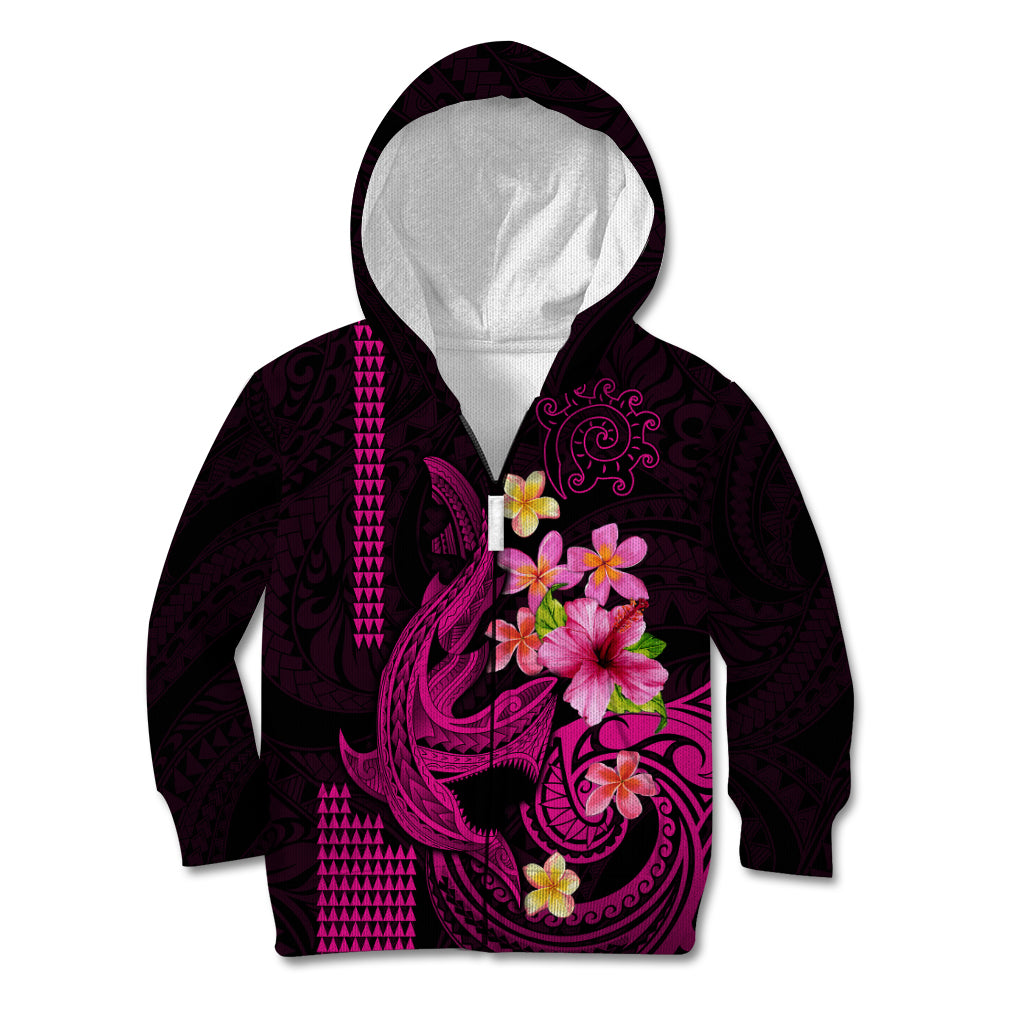 Custom Polynesian Kid Hoodie Hawaiian Warriors with Tribal Shark Tattoos - Pink LT9 - Polynesian Pride