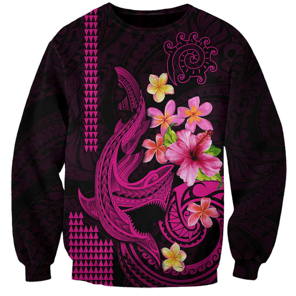 Custom Polynesian Sweatshirt Hawaiian Warriors with Tribal Shark Tattoos - Pink LT9 Unisex Pink - Polynesian Pride