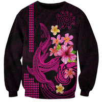 Custom Polynesian Sweatshirt Hawaiian Warriors with Tribal Shark Tattoos - Pink LT9 Unisex Pink - Polynesian Pride