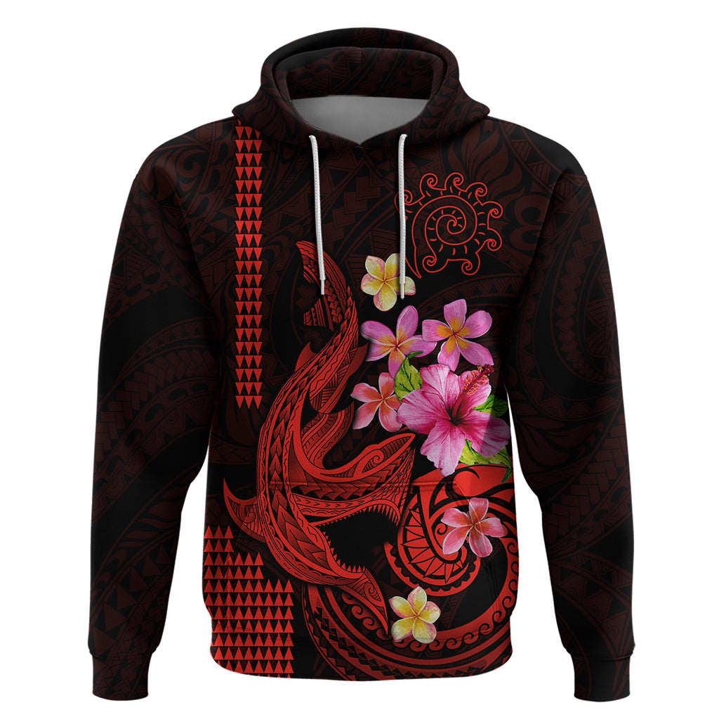 Custom Polynesian Hoodie Hawaiian Warriors with Tribal Shark Tattoos Red LT9 Pullover Hoodie Red - Polynesian Pride