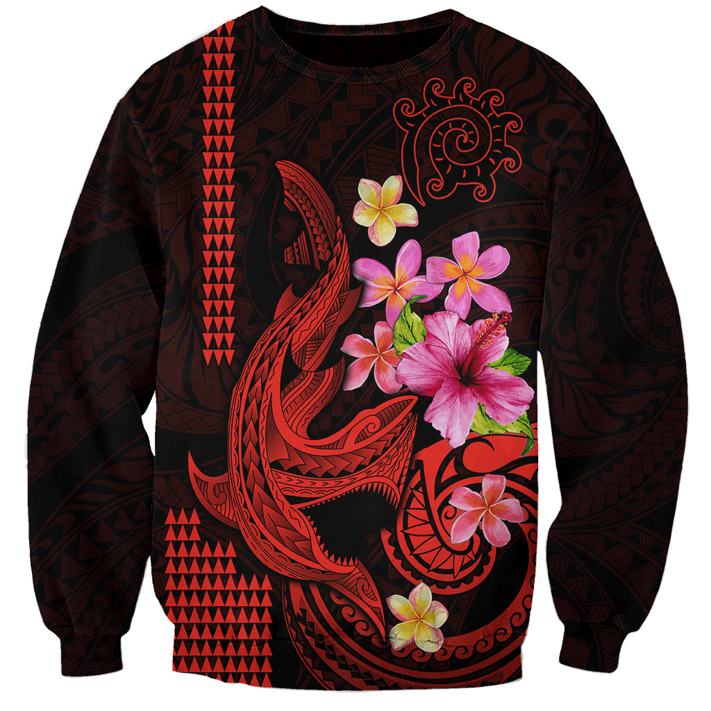 Custom Polynesian Sweatshirt Hawaiian Warriors with Tribal Shark Tattoos - Red LT9 Unisex Red - Polynesian Pride