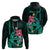 Custom Polynesian Hoodie Hawaiian Warriors with Tribal Shark Tattoos Turquoise LT9 - Polynesian Pride