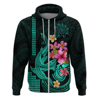 Custom Polynesian Hoodie Hawaiian Warriors with Tribal Shark Tattoos Turquoise LT9 Zip Hoodie Turquoise - Polynesian Pride
