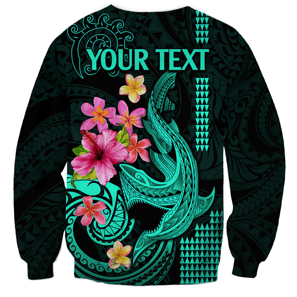 Custom Polynesian Sweatshirt Hawaiian Warriors with Tribal Shark Tattoos - Turquoise LT9 - Polynesian Pride