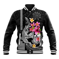 Custom Polynesian Baseball Jacket Hawaiian Warriors with Tribal Shark Tattoos - White LT9 Unisex White - Polynesian Pride