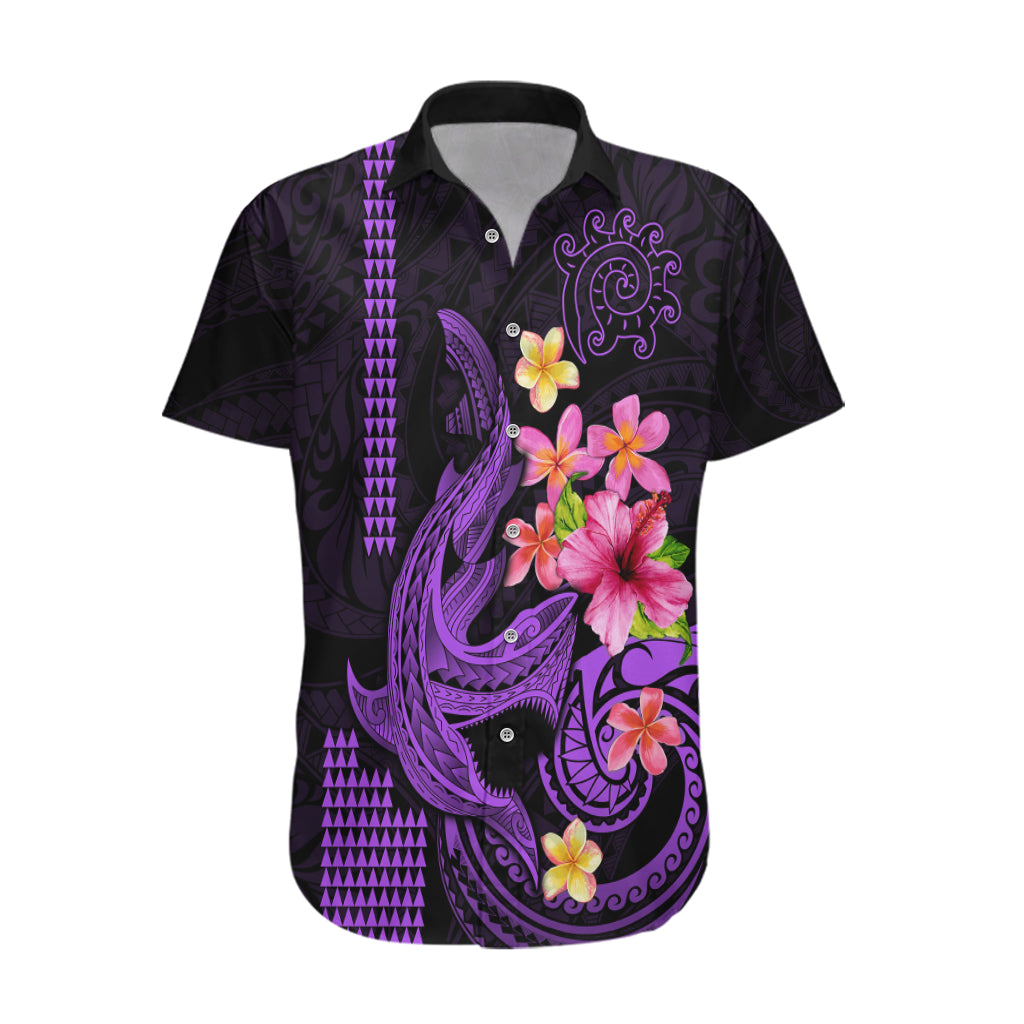 Custom Polynesian Hawaiian Shirt Hawaiian Warriors with Tribal Shark Tattoos - Purple LT9 Purple - Polynesian Pride