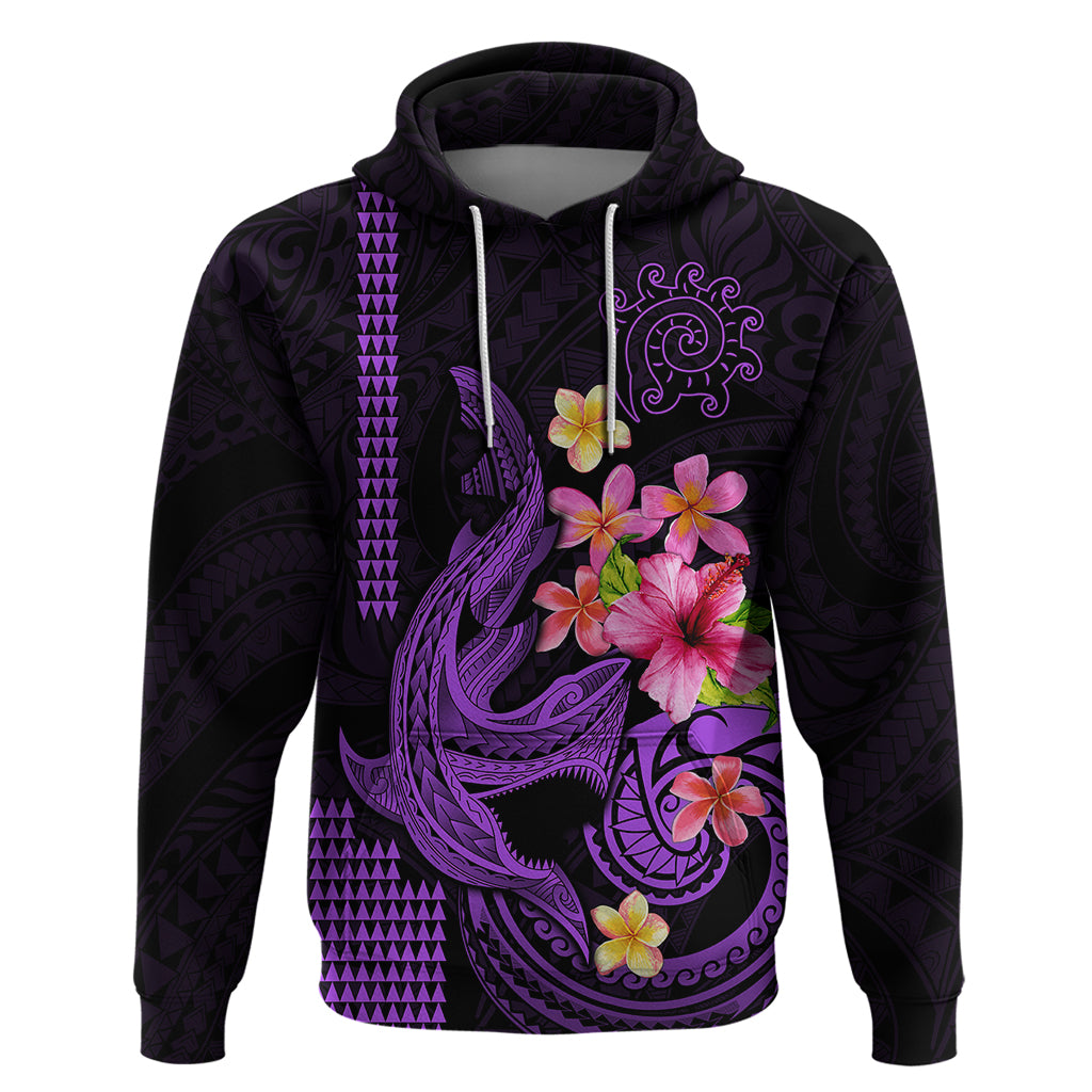 Custom Polynesian Hoodie Hawaiian Warriors with Tribal Shark Tattoos Purple LT9 Pullover Hoodie Purple - Polynesian Pride