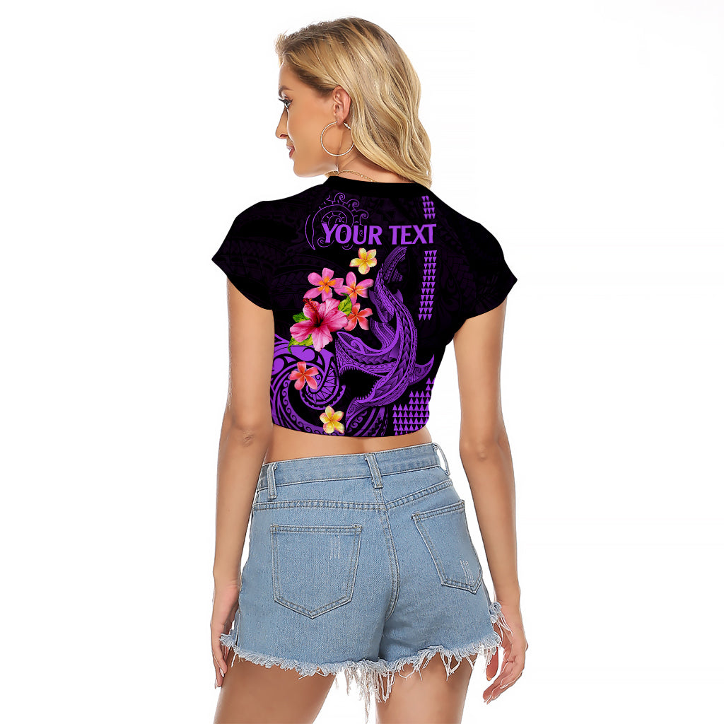 Custom Polynesian Raglan Cropped T Shirt Hawaiian Warriors with Tribal Shark Tattoos - Purple LT9 - Polynesian Pride