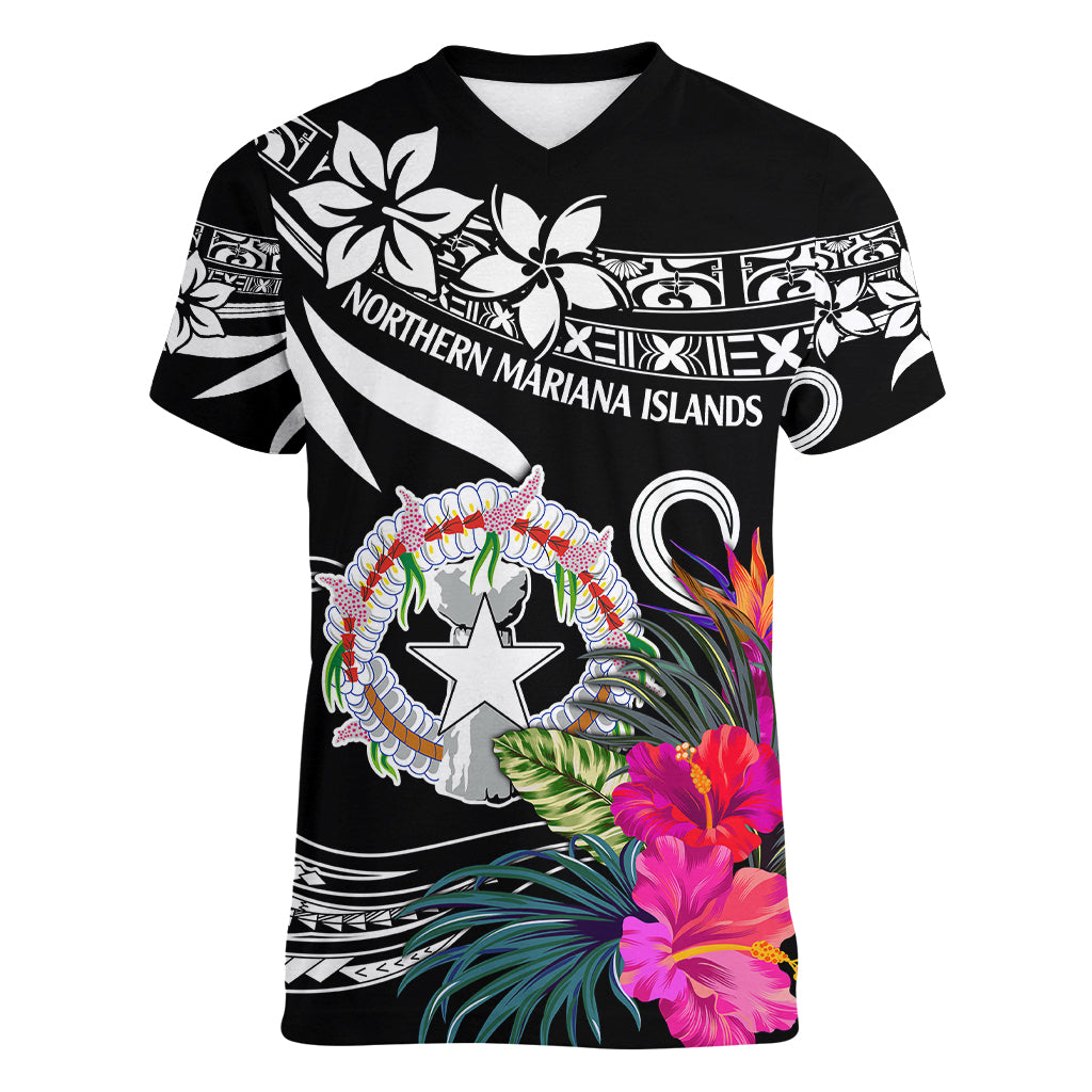 Northern Mariana Islands Women V Neck T Shirt Happy Independence Day LT9 Female White - Polynesian Pride