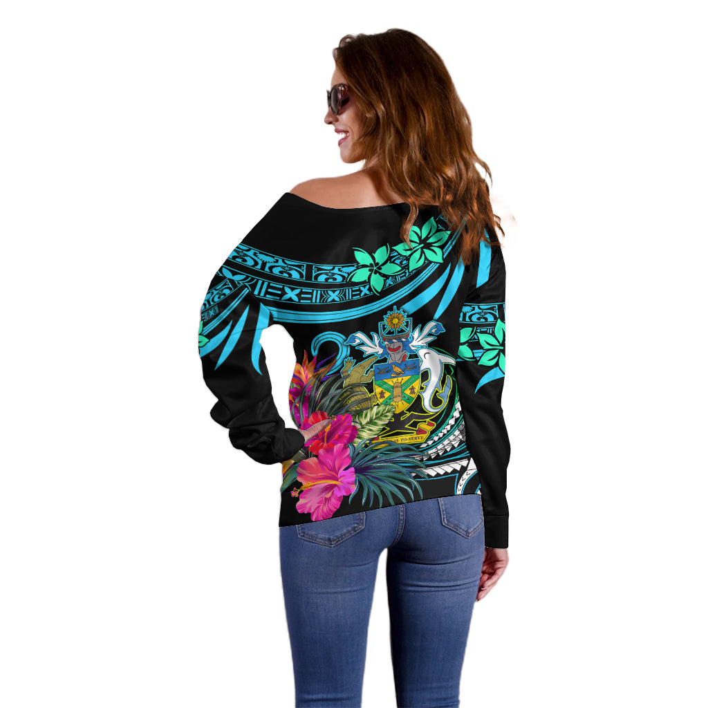 Solomon Islands Off Shoulder Sweater Happy Independence Day LT9 - Polynesian Pride