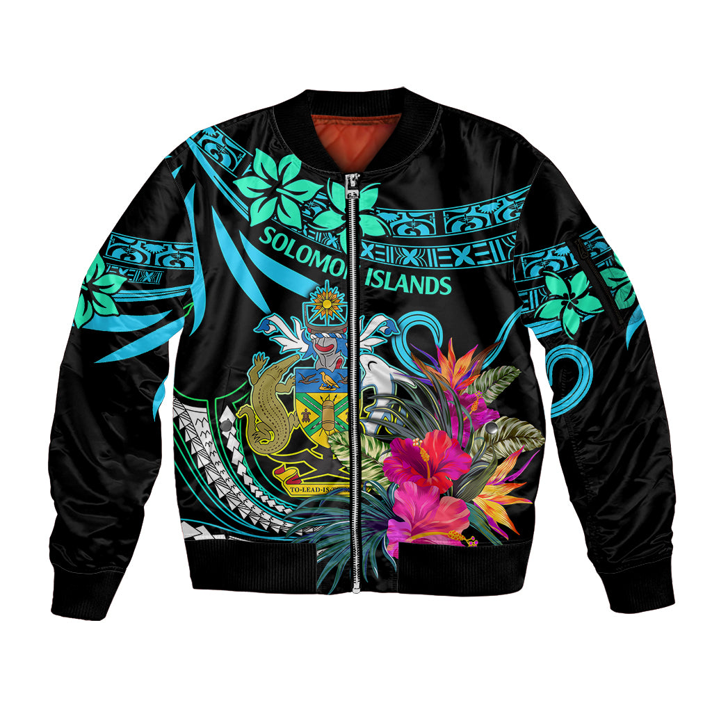 Solomon Islands Sleeve Zip Bomber Jacket Happy Independence Day LT9 Unisex Blue - Polynesian Pride