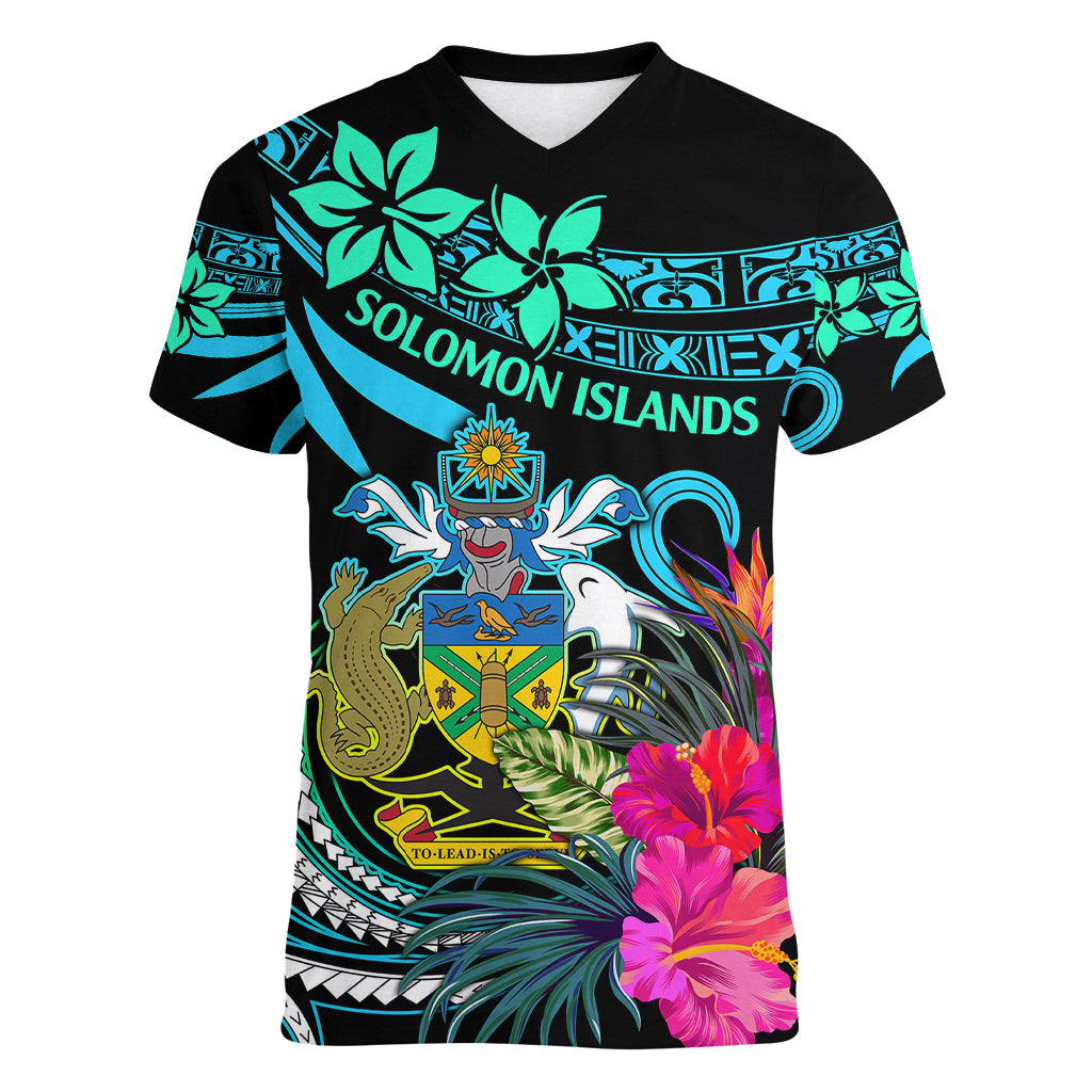 Solomon Islands Women V Neck T Shirt Happy Independence Day LT9 Female Blue - Polynesian Pride